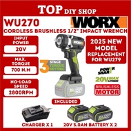 WORX WU270 20V Cordless Brushless Impact Wrench 700Nm 1/2" Auto-Stop Heavy Duty Impact Wrench