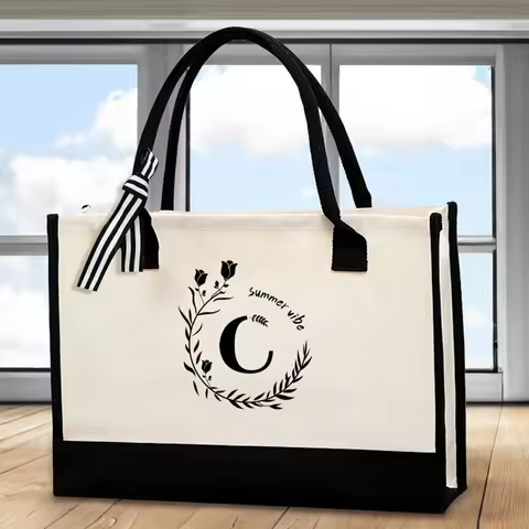 Leather letter print tote bag, large capacity men's tote bag, fashionable multi-functional tote bag.