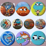 T-The Amazing World of Gumball Reflective Pin Tinplate Round Brooch Cartoon Cosplay Badges for Bag H