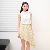 Asymmetric Polkadot Skirt Coper Skirt Wanita
