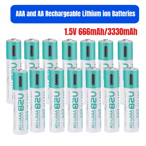 USB 1.5V AAA and AA Rechargeable Lithium ion Batteries 1.5V 3330mAh aa Li-ion Batteries+666mAh 1.5V 
