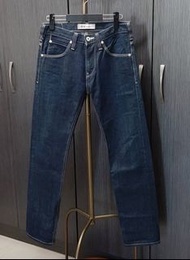 (日本製MIJ)正品LEVIS504 STRAIGHT 男深藍皮標白邊線小直筒牛仔長褲W30/L33