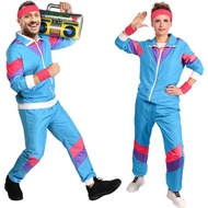 Costume 80s Fancy Dress Men Women with Headband Wristbands Fancy Dress 80s 90s Outfits Fashion Retr