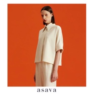 [asava aw24] Asava Pinstriped Cropped Shirt เสื้อผู้หญิง ทรงครอป แขนสั้น กระดุมหน้า ผ้าลายทาง
