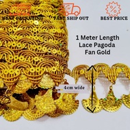 [1meter] Lace Gold 4cm Pagoda Fan | Renda Emas | Baju Tradisional | Pengantin | Decoration Melanau | Sarawak