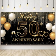 Golden 50th Wedding Anniversary Decorations, Happy 50th Anniversary Banner Backdrop, 50 Year Wedding