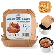 แผ่นกระดาษแบบใช้แล้วทิ้งหม้อทอด Air Fryer หม้อทอดไร้น้ำมันสี่เหลี่ยม50ชิ้นอุปกรณ์ทำอาหารแบบไม่โครงแบบแบบไม่เหนียวติดเตาอบไมโครเวฟกระทะทอดตัวกรองหม้อทอด Air Fryer เอส2ขนาด