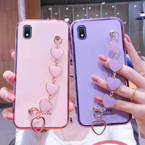 Wrist Bracelet Phone Case For Samsung A10 Case Luxury Heart Chain Plating Cover Capa For Samsung Gal