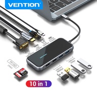 Vention 10 in 1 USB C HUB HDMI Adapter Docking Station  HUB Multi function USB C to HDMI VGA USB Gigabit Ethernet TF SD PD Docking Station Mirrored Surface for Laptop HP HuaWei ASUS Samsung Lenovo USB Type C RJ45 USB Port HUB