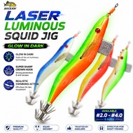 BOCEAN LASER Luminous Squid Jig Mata Candat Sotong FISHING Gewang Sotong Perambut Candat Sotong