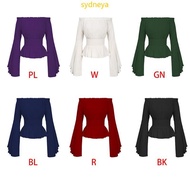 Women's Gothic Renaissance Blouse with Flared Sleeves and Ruffles