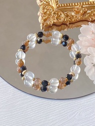 粉晶 骨幹太陽石 黑曜石||積極行動 人緣 招財 防小人 水晶手鍊