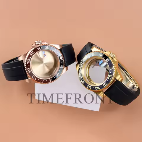 Rose Gold/Gold 40mm Case For SUB GMT Seiko NH35 NH34 NH36 NH38 Movement Waterproof Rubber Watchbands