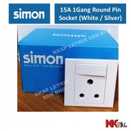 Simon E3 series 15A 1 Gang Round Pin switch socket - White