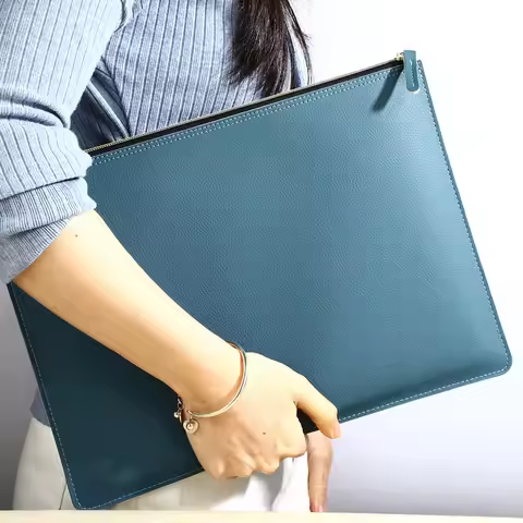 Large Capacity PU Leather A4 Zipper File Bag Business Document Folder Invoice Organizer Portable Pou