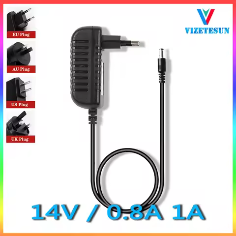 14V 0.8A 1A Power Adapter 14V 800MA 1000MA Universal Regulated Power Cord DC 5.5*2.1MM