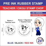 Rubber Stamp dan cop Disemak untuk Teacher / Guru bentuk bulat, circle design Cop Ulasan Guru Cop Di