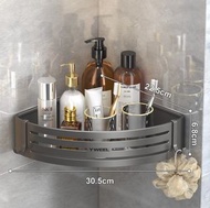 浴室三角置物架 - 太空鋁免打孔設計，廁所淋浴間壁掛收納架#58056_w