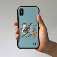 グリップiPhoneケース　ねこたちがお買い物　ブルーグレー