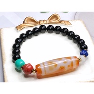 Tibetan Dzi Beads Carnelian Five God of Wealth Dzi Beads 藏传红玉髓五财神天珠 40.1x13.3mm