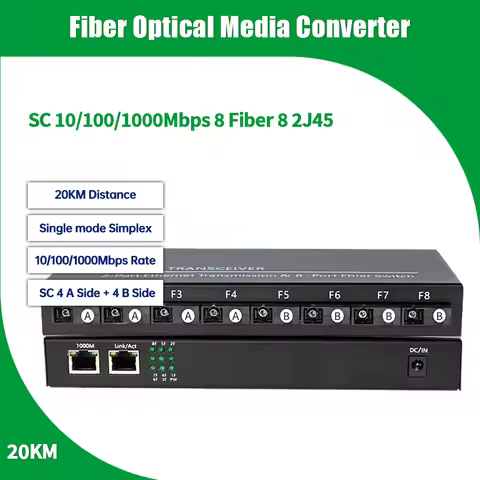 Gigabit Ethernet Fiber Switch 1.25G Fiber 8 Port 2 RJ45 Port Media Converter SC 20km SingleMode 100/