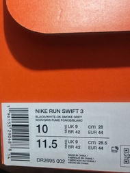 Nike Run Swift 3 黑色運動鞋 尺碼US 10