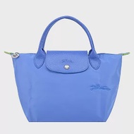 LONGCHAMP LE PLIAGE GREEN系列刺繡短把再生尼龍摺疊水餃包(小) 矢車菊藍