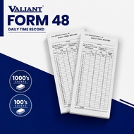 Valiant Form 48 Daily Time Record – Employee Attendance & Timekeeping Form | 1000 Sheets / 100 Sheet