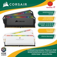 CORSAIR Dominator Platinum RGB 16GB/32GB/64GB (x2 Kit) 3200MHz DDR4 Ram - Black/White