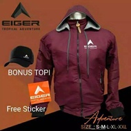Jaket parasut Eiger waterproof anti air free topi & stiker