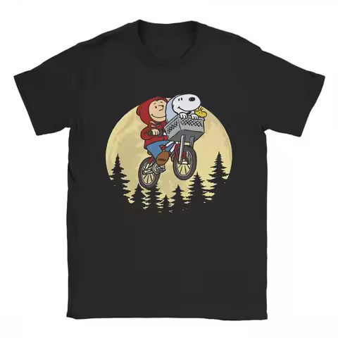 Snoopy Charlie Moonlit Cycling T Shirts for Men Women Cotton Vintage T-Shirt Round Neck Tee Shirt Sh