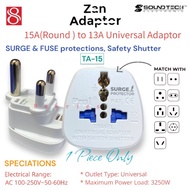 Sound Tech Travel Adaptor / 15A - 13A converter / Round pin to singapore plug adaptor TA-15