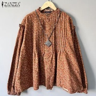 Esolo ZANZEA เสื้อแขนยาวภาพพิมพ์ดอกไม้ผู้หญิงคอตั้งจีบย้อนยุค #1118