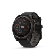GARMIN Fenix 8 47mm Sapphire Solar Watch - Carbon Gray DLC Titanium/Black Silicone