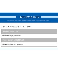 Plug Adapter Socket 3 Way Universal Multi Adapter Extension Plug 3 GANG 4 GANG Socket