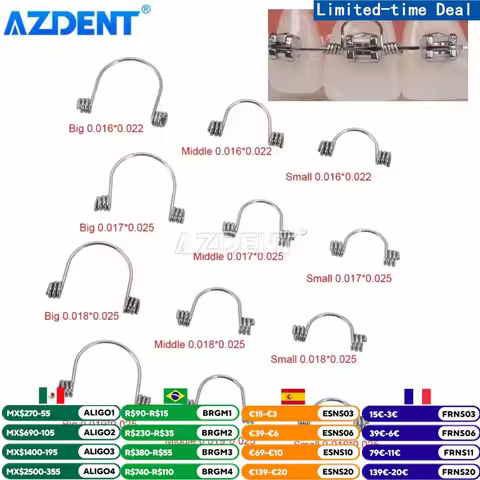 10PC/Pack AZDENT Dental Orthodontic Anterior Teeth Tooth Torque Spring Rectangular Small Middle Big 