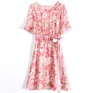 FLASH SALE only today★PiggyG★ Floral Dress Summer New Style Loose and Thin Korean Short Sleeve Medium Long Flared Sleeve Skirt