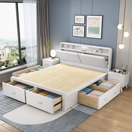 YICHANG Bed Charging White Solid Wooden Bed Modern Simple High Box Drawer Storage Bed Master Bedroom