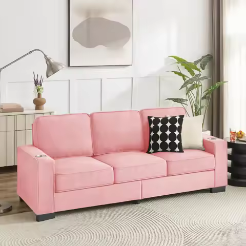 83.86"Snowfleece Fabric sofa,Modern Compressed Couch,3-Seater Sofa, Furniture for Living Room,Bedroo