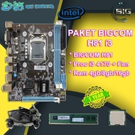 Paket Motherboard H81 BIGCOM Processor Core I3 4170 3.7Ghz Ram 8Gb -