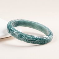 TIMESWIND Natural Ice Jade Blue Three-D Carved Phoenix Women Safety Bangle with Certificate