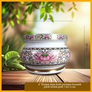 Hiolo / Hio Lo / White lotus pink ceramic porcelain incense holder 7.5x7.2 cm (4 inches)