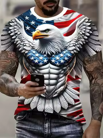 New Cool Eagle Pattern T Shirt For Men Clothing 3D Print Flame Eagle Summer Streetwear Trendy Short 