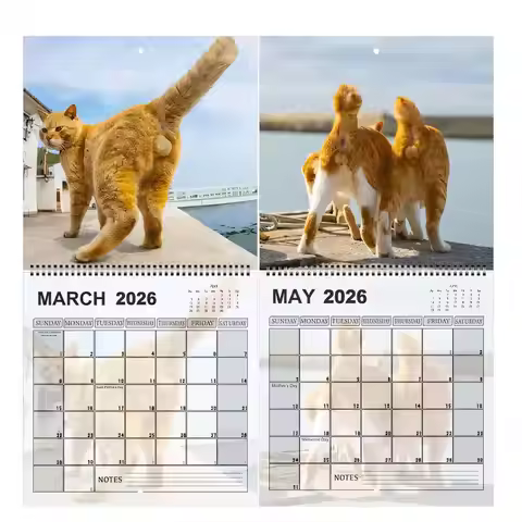 2026 12 Month Wall Calendar Cute Funny Cats Pattern 365 Days Family Planner Desktop & Pendant Schedu