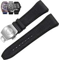 GANYUU 28mm Nylon Genuine Leather Silicone Watch band Black Blue Folding Buckle Watch Strap For Fran