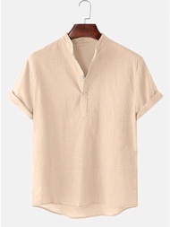 Prime Men's Polo Shirt V-neck Shirt Cotton Plain Short Sleeve For Men Chinese Collar Tops Wear Casua