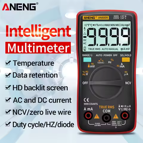 ANENG AN8008/AN8009 9999 Counts Digital Professional AC/DC Voltage Current Multimeter Transistor Ohm