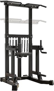 Power Tower Dip Station Pull Up Bar, 15-Level Adjustable Height, 140 to 220 cm, Multi-Function Stren
