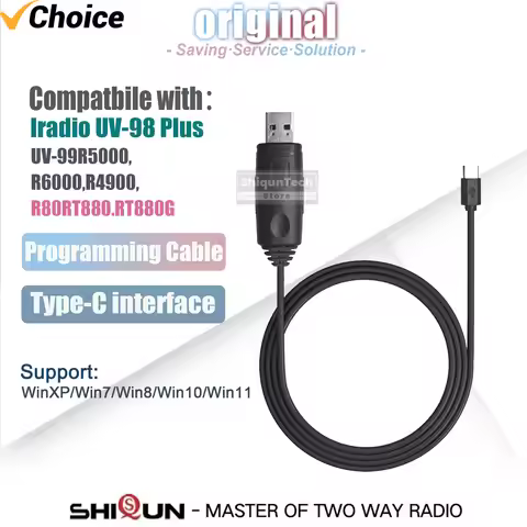 Iradio UV-98 Plus USB Programming Cable Type-C Interface UV-99 Original Compatible with RT-880 R5000