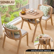 SENBIJU Solid Wood Balcony Table and Chair Set Leisure Round Table Drinking Three-Piece Set Thickene